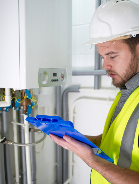 A heating contractor servicing boiler